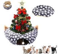 Cat Tunnel Christmas Tree Skirt,Foldable Multi Functional Cat Tunnel for Under Christmas Tree,Cat Play Tunnel with Washable Soft Plush Mat,Indoor Cat Cave for Small Medium Large Cat,Puppy,Rabbit