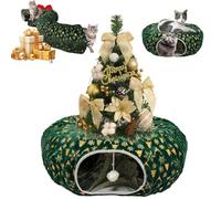 Cat Tunnel Christmas Tree Skirt,Foldable Multi-Functional Cat Tunnel for Under Christmas Tree,Cat Play Tunnel with Washable Soft Plush Mat,Indoor Cat Cave for Small Medium Large Cat,Puppy,Rabbit