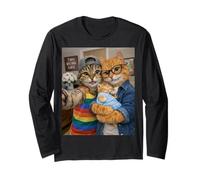 Cat Two Moms Life Selfie Día de la Madre Aliado Queer Mom Pride Manga Larga
