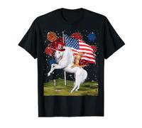 Cat Unicorn 4th of July Patriotic American Flag Fireworks Camiseta gráfica económica