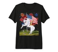Cat Unicorn 4th of July Patriotic American Flag Fireworks Camiseta Premium