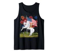 Cat Unicorn 4th of July Patriotic American Flag Fireworks Camiseta sin Mangas