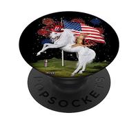 Cat Unicorn 4th of July Patriotic American Flag Fireworks PopSockets PopGrip Adhesivo