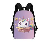 Cat Unicorn, Cute Caticorn in A Box Mochila Escolar Infantil De 17 Pulgadas, Mochila Escolar Impresa En 3D Para Niños De Primaria Y Secundaria