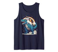 Cat Unicorn Riding T-Rex Dinosaur Rainbow Cute Funny Camiseta sin Mangas