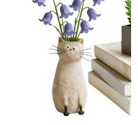 Cat Vase - Resin Desk Ornament Flower Holder, Whimsical Kitten Sculpture Decorative Pot, Artistic Animal Table Centerpiece Display Accent Piece | For Bookshelf Mantel Entryway Living Room Dining