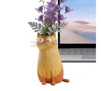 Cat Vase Resin Ornament, Kitten Desk Flower Holder, Cute Animal Sculpture Vase Decor, Cute Home Decoration Piece, Living Room Office Bookshelf Mantel Entryway Bedroom Balcony 7.48x2.99x2.99 Inches