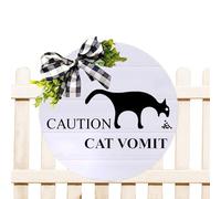 Cat Vomit Sign, Wood Wet Floor Warning Safety, Portable Fition with Cute Design and Bold Lettering for Alerting Messes, Living Room, Bathroom, Kitchen, Hallway, Entryway, Mesa