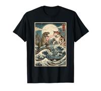 Cat Vs Monster Trex Japonés Japón Ukiyo-e Arte Camiseta