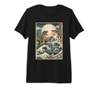 Cat Vs Monster Trex Japonés Japón Ukiyo-e Arte Camiseta Premium