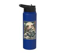 Cat Vs Monster Trex Japonés Japón Ukiyo-e Arte Stainless Steel Insulated Water Bottle