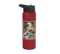 Cat Vs Monster Trex Japonés Japón Ukiyo-e Arte Stainless Steel Insulated Water Bottle