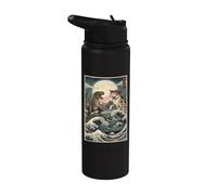 Cat Vs Monster Trex Japonés Japón Ukiyo-e Arte Stainless Steel Insulated Water Bottle