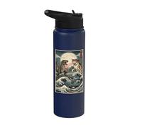 Cat Vs Monster Trex Japonés Japón Ukiyo-e Arte Stainless Steel Insulated Water Bottle