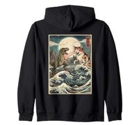 Cat Vs Monster Trex Japonés Japón Ukiyo-e Arte Sudadera con Capucha