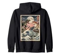 Cat Vs Monster Trex Japonés Japón Ukiyo-e Arte Sudadera con Capucha