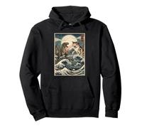 Cat Vs Monster Trex Japonés Japón Ukiyo-e Arte Sudadera con Capucha
