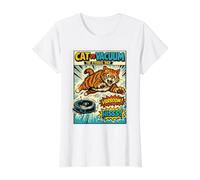 Cat Vs Vacuum The Eternal War, Divertido Amante de los Gatos, para Hombre y Mujer Camiseta gráfica económica, Mujer, Blanco, XS