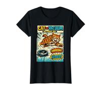 Cat Vs Vacuum The Eternal War, Divertido Amante de los Gatos, para Hombre y Mujer Camiseta gráfica económica, Mujer, Negro, XL
