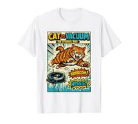 Cat Vs Vacuum The Eternal War, Divertido Amante de los Gatos, para Hombre y Mujer Camiseta gráfica económica, Hombre, Blanco, XL
