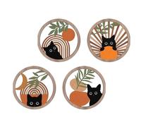 Cat Wall Art - Juego de 4 signos de bohemia y botánicos de pared (diseño de gato de pared, 4 conjuntos de signos geométricos y 4 diseños botánicos, decoración para el hogar