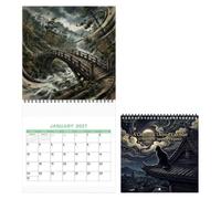 Cat Wall Calendar - 2027 Paper Monthly Planner Ukiyoe Black Cat Art