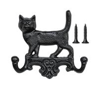 Cat Wall - Hooks Organizer Vintage Iron Double Hook Rack | Cute Decorative Heavy Duty Space Saving Mount Easy Install for Hat, Bag Purse, Clothes, Keys, Robe or Entryway Use
