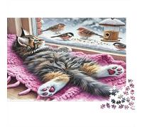 Cat Watching Birds Colourful Cat by Winter Window 1000 Pcs Puzzle Adults and Children Beautifully Illustrated 70x50cm/1000pcs