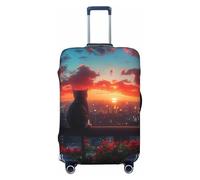 Cat Watching City Sunset - Fundas protectoras de equipaje de viaje - Fundas elásticas para maletas de 18 a 32 pulgadas, Negro -, Mediano