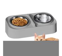 Cat Water and Food Bowl, Kitten Feeding Set, 14.17x7.68x3.74inches, Slanted Non-Slip Feeder, Easy Clean Design, Medium Size, Blue, Puppy, Pet Eating, Feeding, Travel, Apartment, City Living