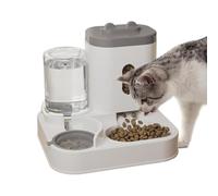 Cat Water Dispenser, Integrated Self Feeding Station for Small Pets with Large Capacity, Non Slip Base PP Reservoir, Home Room Kennel Porch Pet Supplies Combo Kit White Grey Accessory