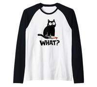 Cat What? Funny Black Cat with Knife Men Women Camiseta Manga Raglan