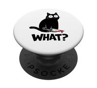 Cat What? Funny Black Cat with Knife Men Women PopSockets PopGrip Adhesivo