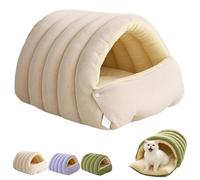 Cat Winter Cave, Cozy Winter Cat Bed, Soft and Warm Cats Dogs House Tent Bed, Comfortable Plush Pet Cave Beds, with Non-Slip Removable Washable Cover (Beige,L)