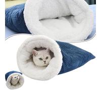 Cat Winter Sleeping Bag, Cat Crinkle Sack Removable Cat Bag for Sleeping 360° Warm Semienclosed Cat Sleeping Bag Bed with Cave, Pet Mat Warming Pad Sack, for Indoor Cats for Small Dogs (Blue)