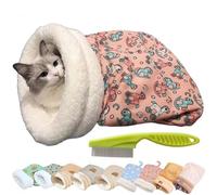 Cat Winter Sleeping Bag, Cat Sleeping Bag, Cat Bed Cave Sleeping Bag, Soft Plush Large Cat Sack Self Warm Cat Bed, Semienclosed Cat Sleeping Bag Bed for Cats and Small Dog (F,A-Pink Trojan)