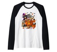 Cat Witch Mummy Ghost Kitten Pumpkin Halloween Spooky Season Camiseta Manga Raglan
