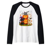 Cat Witch Mummy Ghost Kitten Pumpkin Halloween Spooky Season Camiseta Manga Raglan
