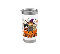 Cat Witch Mummy Ghost Kitten Pumpkin Halloween Spooky Season Vaso térmico de acero inoxidable de doble pared