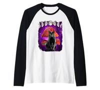 Cat with Mushroom Moon Phases In Space Funny Black Cats Camiseta Manga Raglan