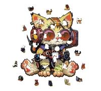 Cat Wooden Puzzles for Adults - Animal Shape Challenging Jigsaw Toy | Cat Wearing Headphones Puzzle Game for Home Living Room Bedroom Decoration Adults Women Kitten Lovers Family Friend