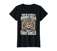 Cat You'Re O A Smart Fella O A Fart Smella Funny Meme Camiseta gráfica económica, Mujer, Negro, XS