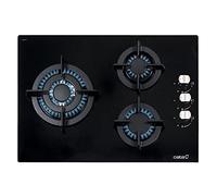 Cata Encimera Cristal CCI 5003 BK, Gas Natural, 3 Zonas de Cocción, Ancho de 59 cm, Instalación Fácil, Niveles de Potencia Gradual, Acabado en Cristal Negro