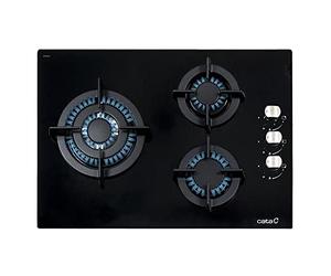 Cata Encimera Cristal CCI 5003 BK, Gas Natural, 3 Zonas de Cocción, Ancho de 59 cm, Instalación Fácil, Niveles de Potencia Gradual, Acabado en Cristal Negro