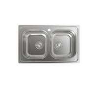 Cata Fregadero C-2 AG Sobre Encimera con 2 Cubetas Cuadradas Instalación Mueble 80 cm Base con Fondo Absorbente Accesorios Incluidos Acabado Acero Inoxidable