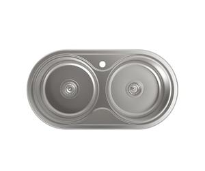 Cata Fregadero de cocina R-2 AG, 2 cubetas redondas, Mueble de 90 cm, Profundidad de 18 cm, Incluye accesorios, Acero Inoxidable