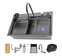 Cata Fregadero Sobre Encimera Cascada Viral Cubeta Cuadrada 75 x 45 cm Incluye Grifo Lavavasos Dispensador Tabla Escurridor Accesorios Color Acero