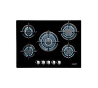 Cata Placa Cristal Gas L 7005 CI 5 Quemadores Gas Ancho 70 cm Potencia 10,9 kW Parrilas Hierro Fundido Inyectores Incluidos Encendido Electrónico 51 x 70 cm Color Negro