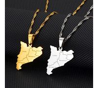 Cataluña España Collares Pendientes, Charm Étnico Mapas Bandera Suéter Cadena Collares, Étnico Hiphop Único Personalizado Todos Los Días Accesorios Joyas Para Mujeres Niñas Hombres,Yellow,45Cm