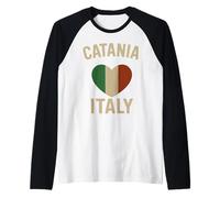 Catania Italia Sicilia Lover Bandera Italiana Corazón Camiseta Manga Raglan